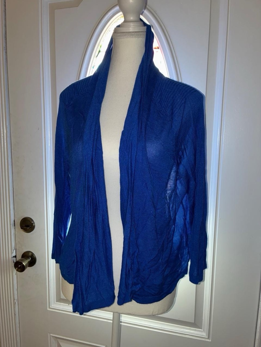 Dana Buchman Royal Blue Open-Front Draped Cardigan